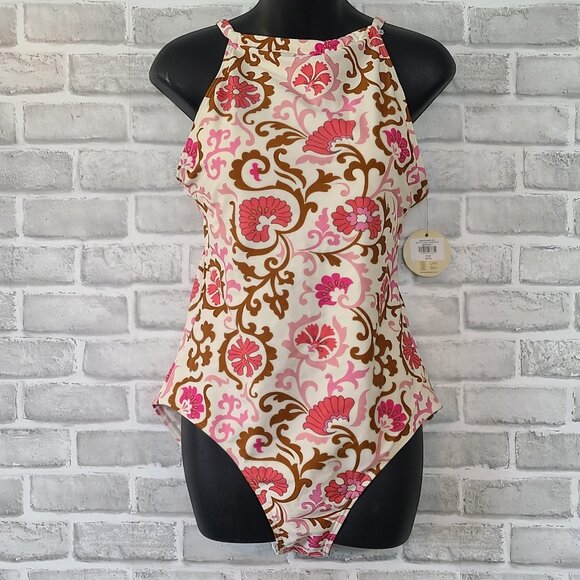 Downeast Cape Elizabeth Paisley One Piece Swimsuit L Modest NEW Soft Cup - Picture 1 of 7